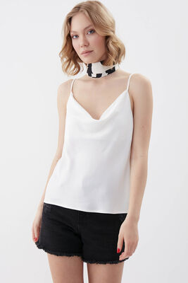 İp Askılı Degaje Yaka Saten Bluz - 12