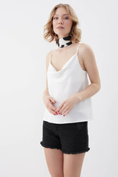 İp Askılı Degaje Yaka Saten Bluz - 13