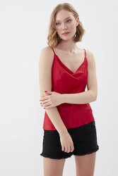 İp Askılı Degaje Yaka Saten Bluz - 17