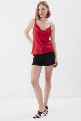 İp Askılı Degaje Yaka Saten Bluz - 19