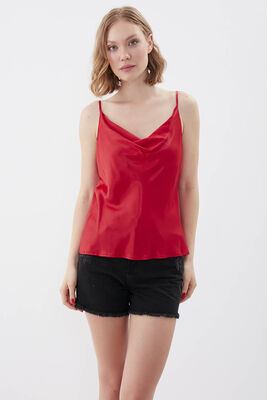 İp Askılı Degaje Yaka Saten Bluz - 16