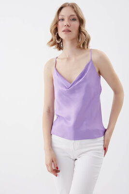 İp Askılı Degaje Yaka Saten Bluz - 21