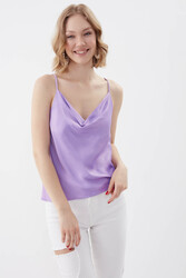 İp Askılı Degaje Yaka Saten Bluz - 22