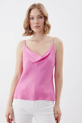 İp Askılı Degaje Yaka Saten Bluz - 35