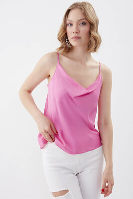 İp Askılı Degaje Yaka Saten Bluz - 34