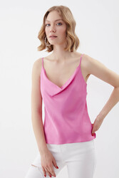 İp Askılı Degaje Yaka Saten Bluz - 36