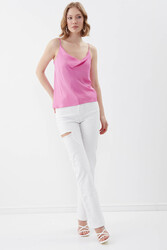 İp Askılı Degaje Yaka Saten Bluz - 38