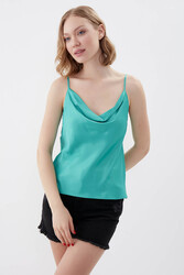 İp Askılı Degaje Yaka Saten Bluz - 51