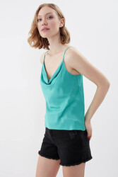 İp Askılı Degaje Yaka Saten Bluz - 53