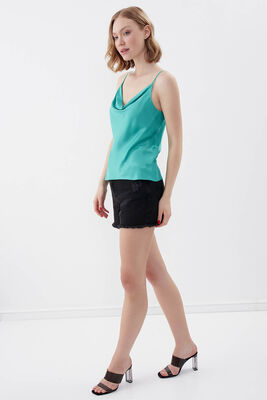 İp Askılı Degaje Yaka Saten Bluz - 54