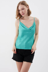 İp Askılı Degaje Yaka Saten Bluz - 50