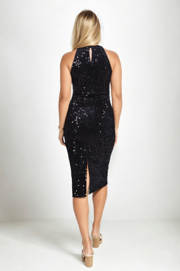 İp Askılı Midi Boy Pullu Elbise - 5