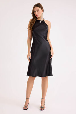 İp Askılı Midi Boy Saten Elbise (1)