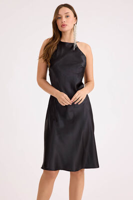 İp Askılı Midi Boy Saten Elbise