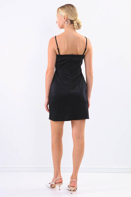 İp Askılı Parlak Saten Elbise - 5