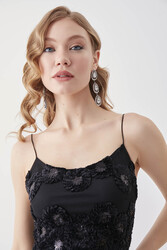 İp Askılı Pul Payet Detaylı Mini Elbise - 3