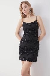 İp Askılı Pul Payet Detaylı Mini Elbise - 5