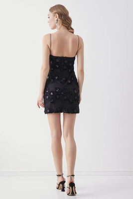 İp Askılı Pul Payet Detaylı Mini Elbise - 6