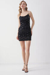 İp Askılı Pul Payet Detaylı Mini Elbise - 8