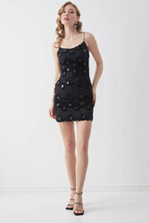 İp Askılı Pul Payet Detaylı Mini Elbise - 10