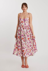 İp Askılı Sırt Dekolteli Çiçekli Elbise - 2