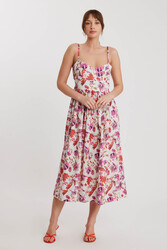 İp Askılı Sırt Dekolteli Çiçekli Elbise - 1