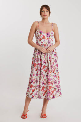 İp Askılı Sırt Dekolteli Çiçekli Elbise - 1