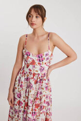 İp Askılı Sırt Dekolteli Çiçekli Elbise - 3