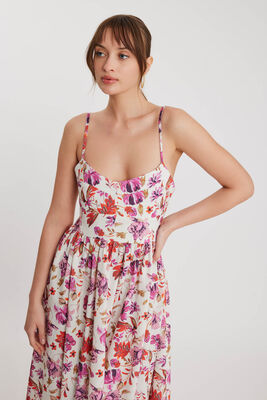 İp Askılı Sırt Dekolteli Çiçekli Elbise - 3