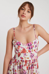 İp Askılı Sırt Dekolteli Çiçekli Elbise - 4