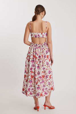 İp Askılı Sırt Dekolteli Çiçekli Elbise - 5