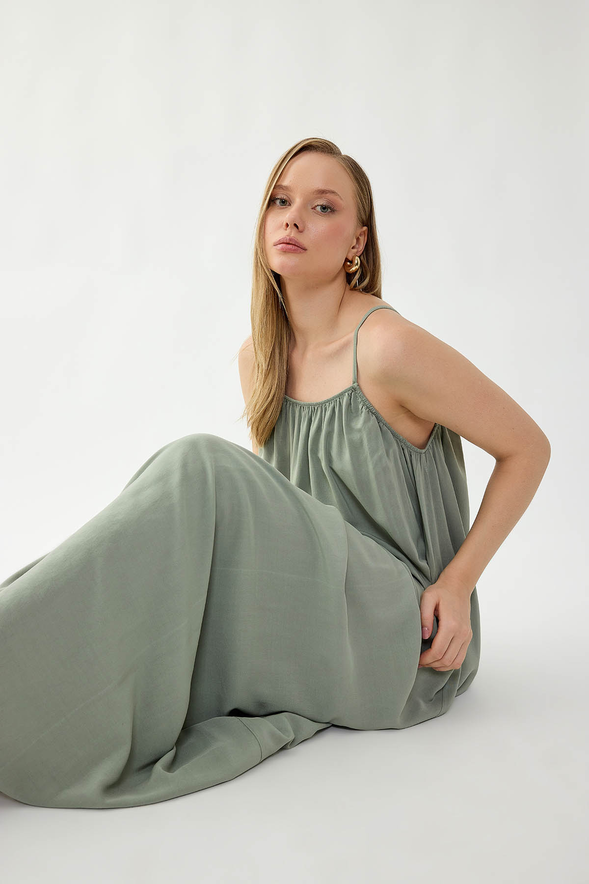 İp Askılı Uzun Elbise - Thumbnail