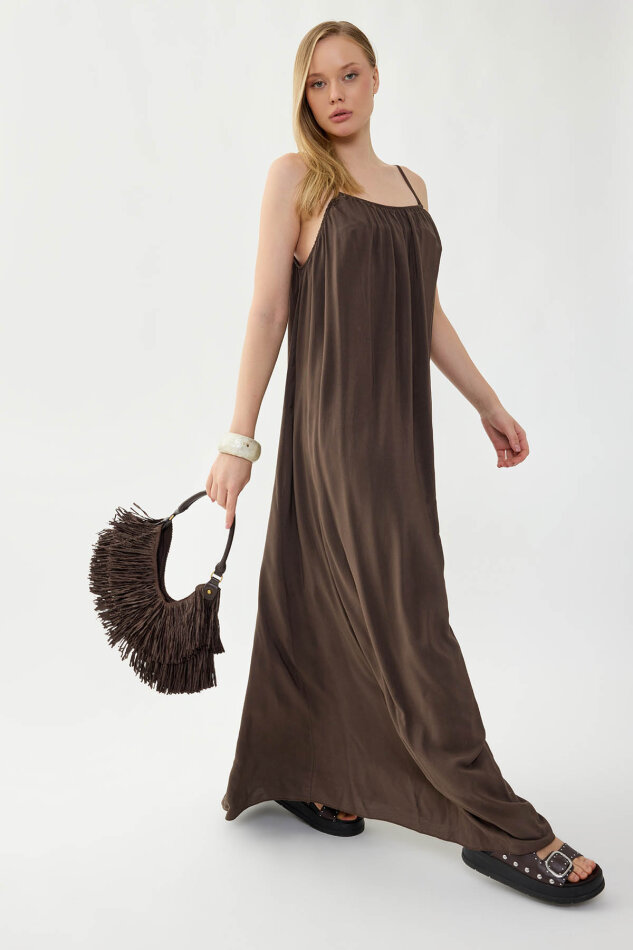 İp Askılı Uzun Elbise - 5