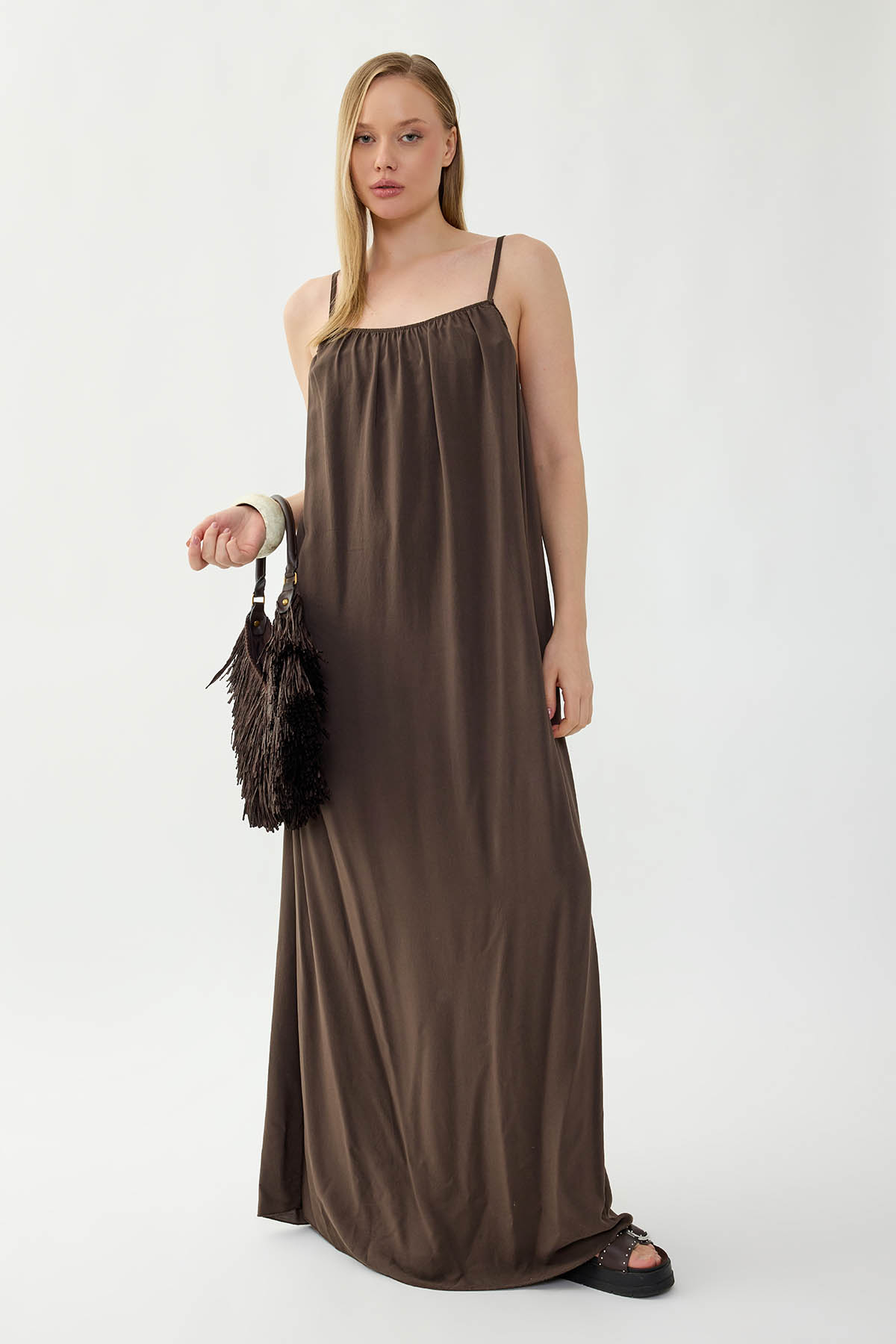 İp Askılı Uzun Elbise - Thumbnail