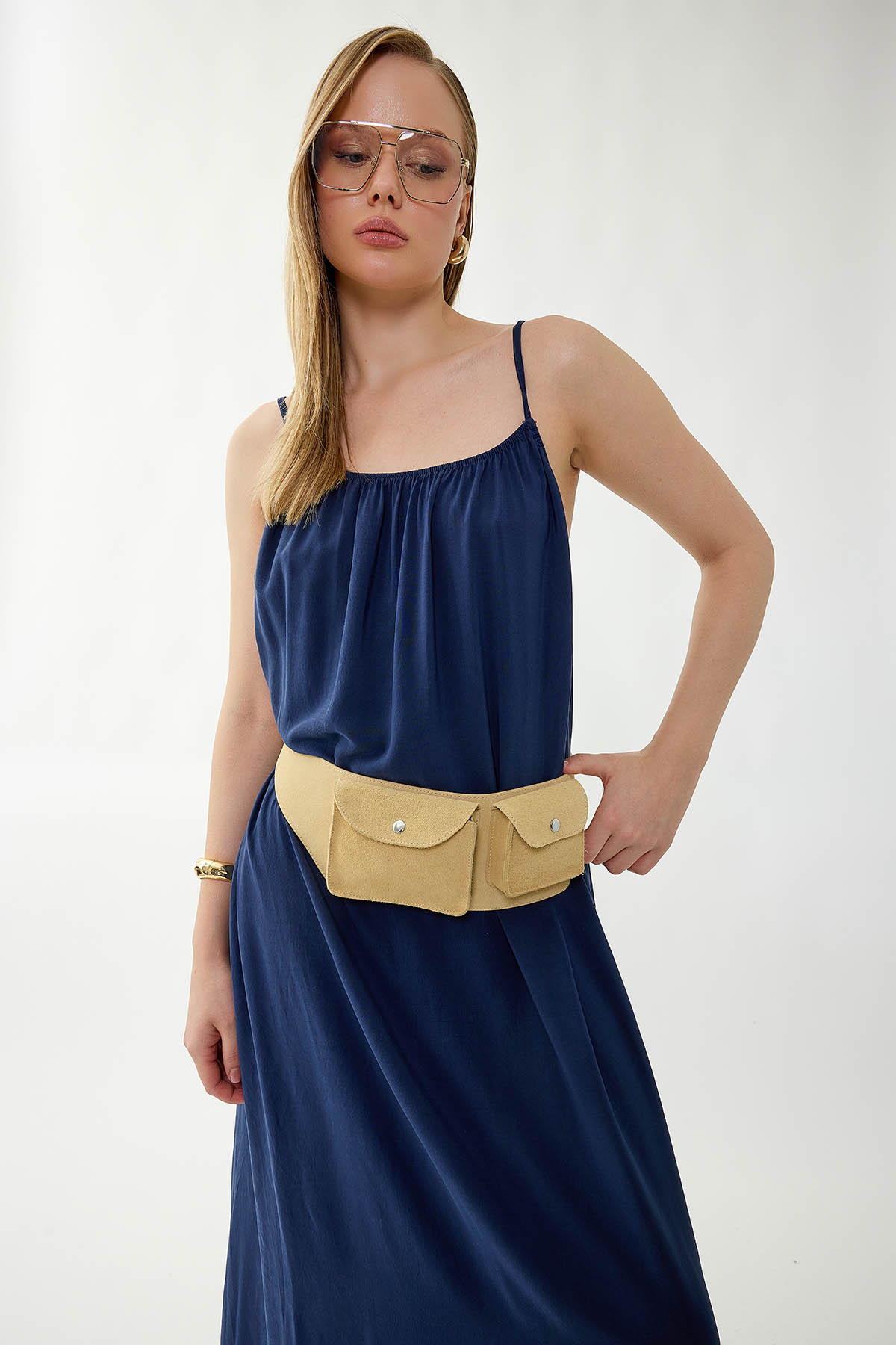 İp Askılı Uzun Elbise - Thumbnail