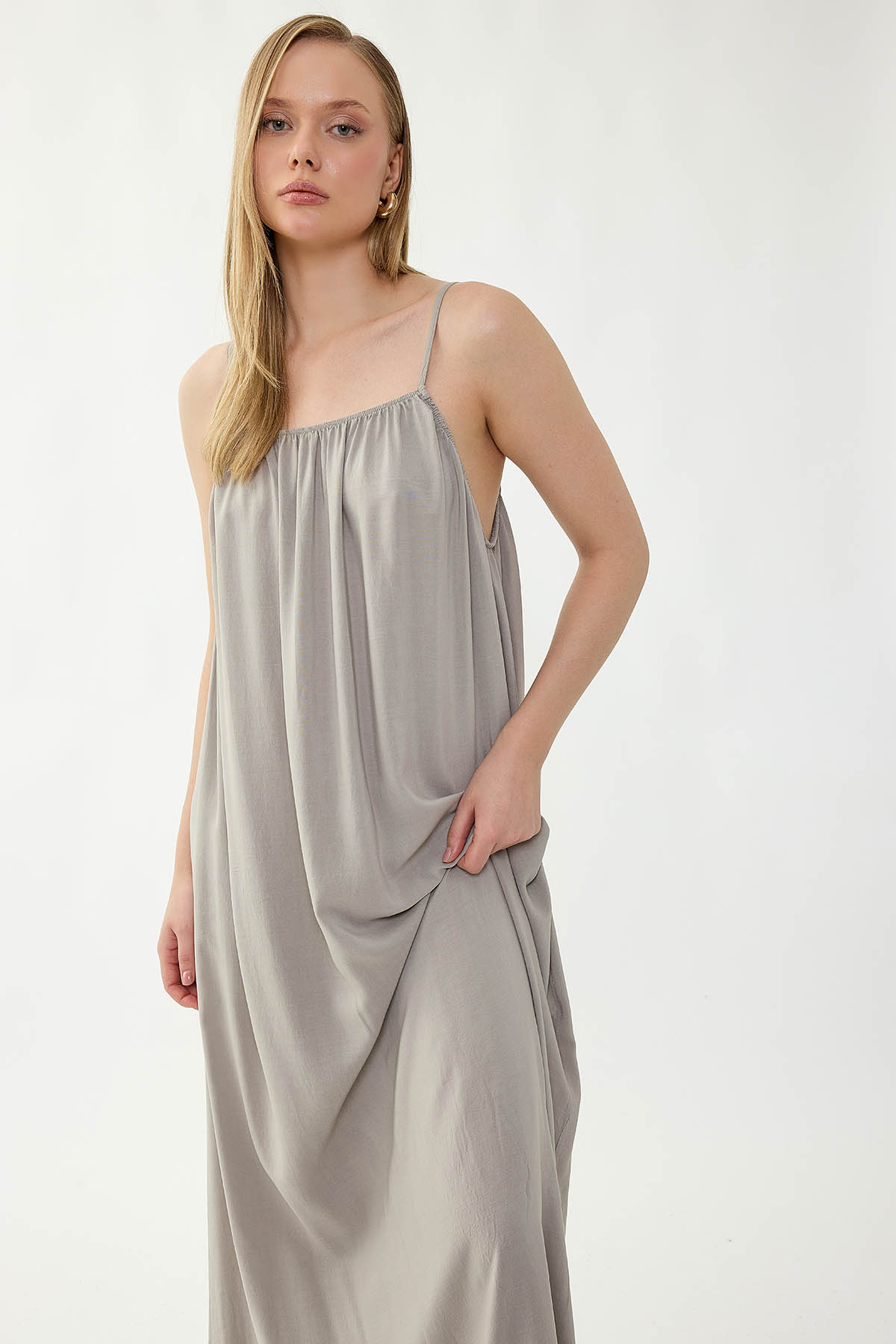 İp Askılı Uzun Elbise - Thumbnail