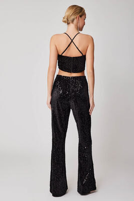 İspanyol Paça Yüksek Bel Pullu Pantolon - Thumbnail (6)