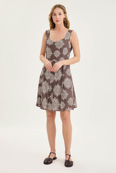 Kalın Askılı Desenli Pileli Mini Elbise - 3