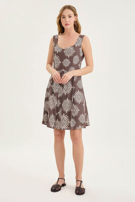 Kalın Askılı Desenli Pileli Mini Elbise - 3