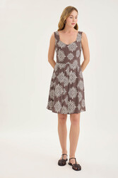 Kalın Askılı Desenli Pileli Mini Elbise - 4