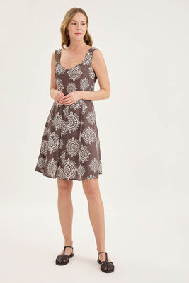 Kalın Askılı Desenli Pileli Mini Elbise - 6