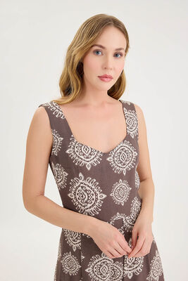 Kalın Askılı Desenli Pileli Mini Elbise - 8