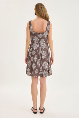 Kalın Askılı Desenli Pileli Mini Elbise - 5