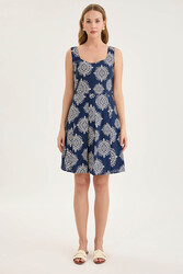 Kalın Askılı Desenli Pileli Mini Elbise - 22