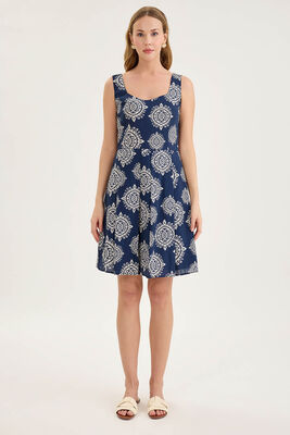 Kalın Askılı Desenli Pileli Mini Elbise - 22