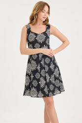 Kalın Askılı Desenli Pileli Mini Elbise - 11