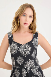 Kalın Askılı Desenli Pileli Mini Elbise - 14