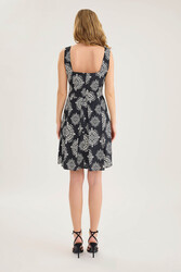 Kalın Askılı Desenli Pileli Mini Elbise - 12