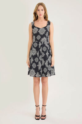 Kalın Askılı Desenli Pileli Mini Elbise - 15