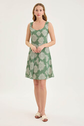 Kalın Askılı Desenli Pileli Mini Elbise - 23